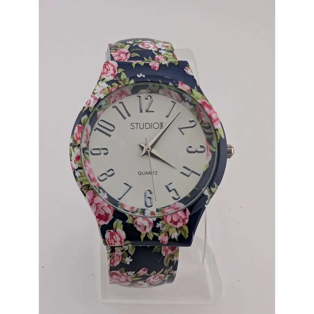 Studio Time Women's Floral Bangle Watch 38mm Case Hinge Band- New Battery